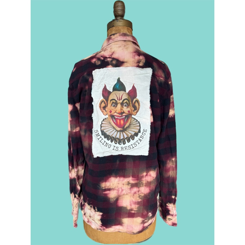 Upcycled‎ Vans Flannel M Clown Graphic Art Shirt One of One